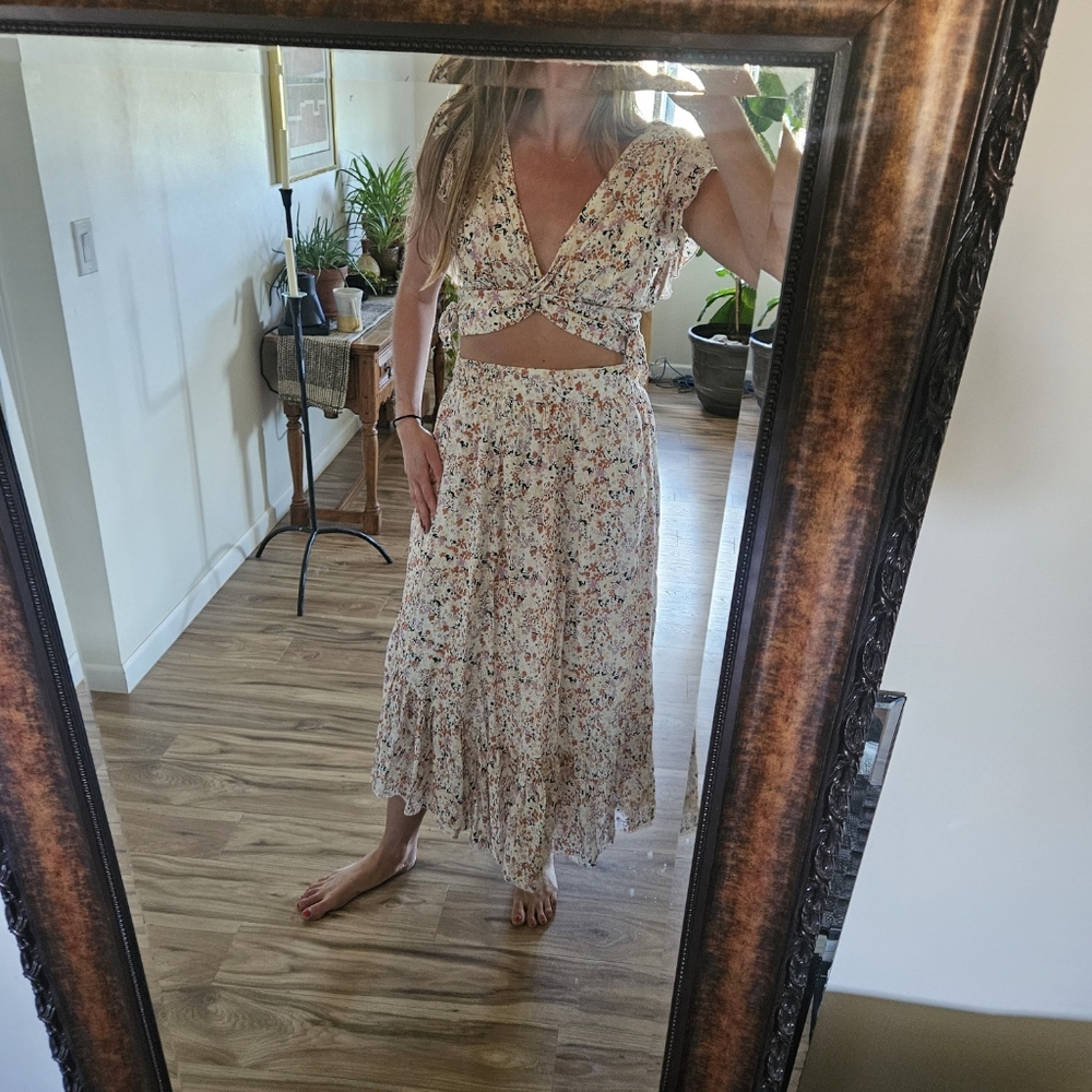 Free People Floral Prairie Cream Skirt Cotton